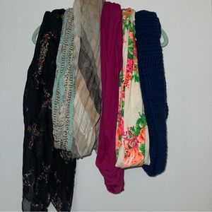 Infinity & Shawl Scarves Set of 6 Multicolor Pink Floral Stripes Tan Blue Black